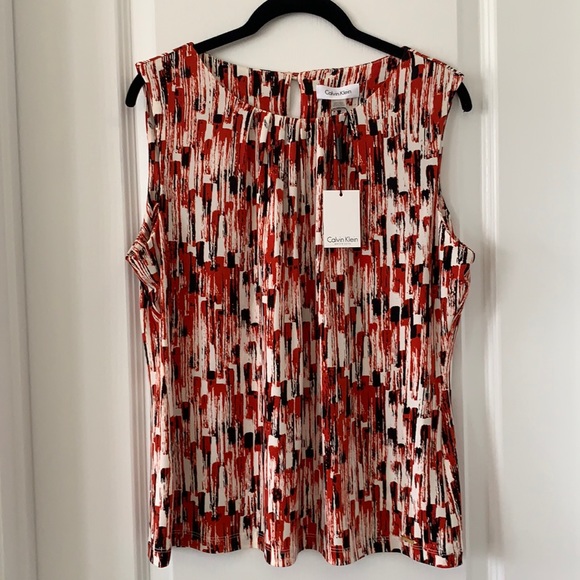 NWT CALVIN KLEIN Sleeveless Brushstroke Print Top Size XLP - Picture 1 of 10